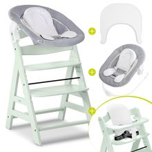 Alpha Plus 5-tlg. Newborn Set - Hochstuhl + 2in1 Neugeborenenaufsatz & Wippe + Baby Seat + Essbrett - Stretch Grey - Mint