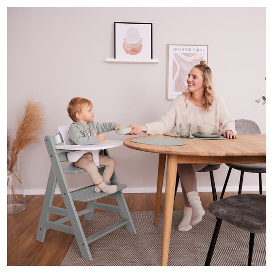 Hauck Alpha Plus 5-tlg. Newborn Set - Hochstuhl + 2in1 Neugeborenenaufsatz & Wippe Eco + Baby Seat + Essbrett - Deep Grey - Grey