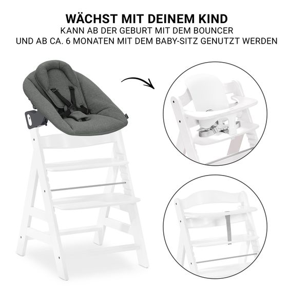 Hauck Alpha Plus Set Nouveau-Né 5 Pièces - Chaise Haute + Adaptateur Nouveau-Né 2in1 & Transat Premium + Siège Bébé + Plateau Repas - Blanc