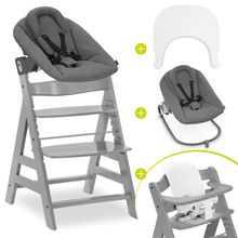 Alpha Plus 5-tlg. Newborn Set - Hochstuhl + 2in1 Neugeborenenaufsatz & Wippe Premium + Baby Seat + Essbrett - Grey
