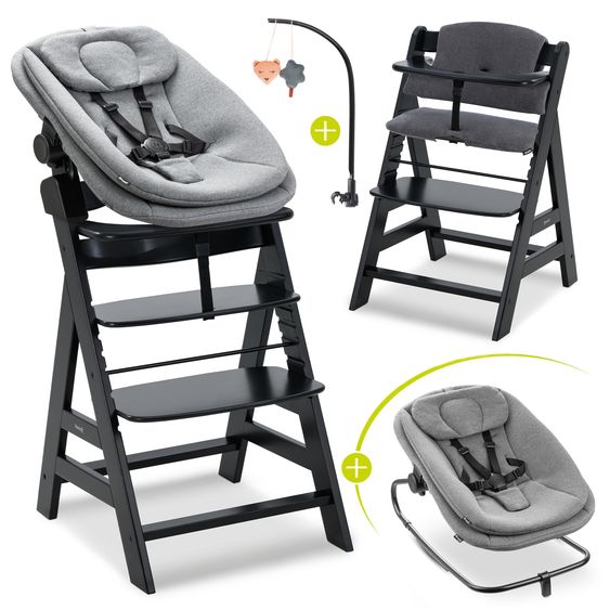 Hauck Alpha Plus 5-pcs. Newborn Set - Highchair + 2in1 Newborn Insert & Rocker + Deluxe Seat Cushion + Play Arch - Black
