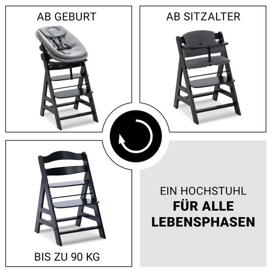 Hauck Alpha Plus 5-pcs. Newborn Set - Highchair + 2in1 Newborn Insert & Rocker + Deluxe Seat Cushion + Play Arch - Black