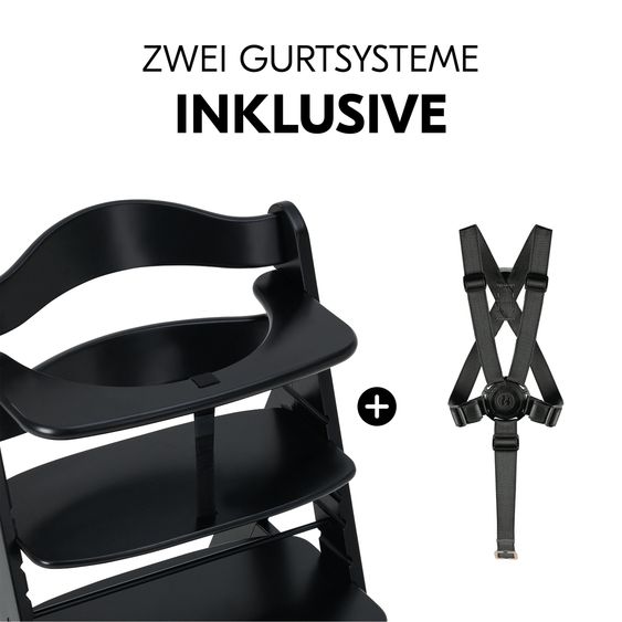 Hauck Alpha Plus Black 4-tlg. Newborn Set Deluxe - Hochstuhl + 2in1 Babyaufsatz & Wippe + Sitzkissen - Melange Grey