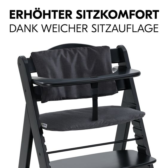 Hauck Alpha Plus Black Set Nouveau-Né 4 Pièces Deluxe - Chaise Haute + 2in1 Adaptateur Bébé & Bascule + Coussin De Siège - Gris Mélangé