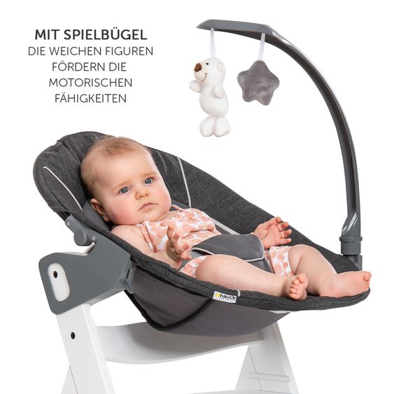 Hauck Alpha Plus Black 4-tlg. Newborn Set Deluxe - Hochstuhl + 2in1 Babyaufsatz & Wippe + Sitzkissen - Melange Grey