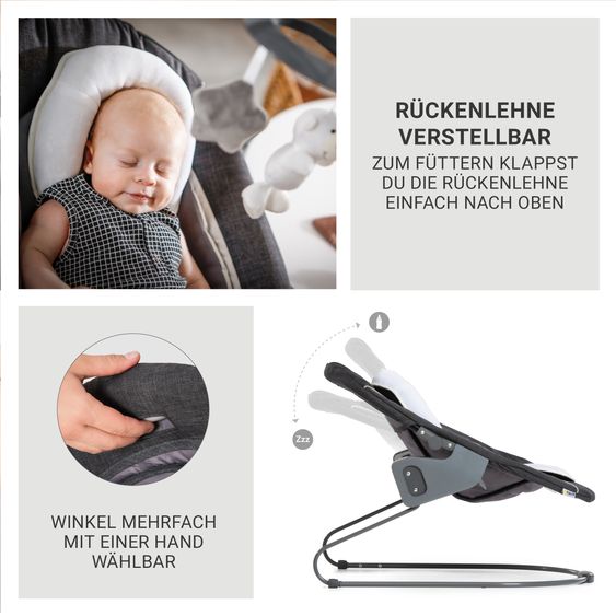 Hauck Alpha Plus Black 4-tlg. Newborn Set Deluxe - Hochstuhl + 2in1 Babyaufsatz & Wippe + Sitzkissen - Melange Grey