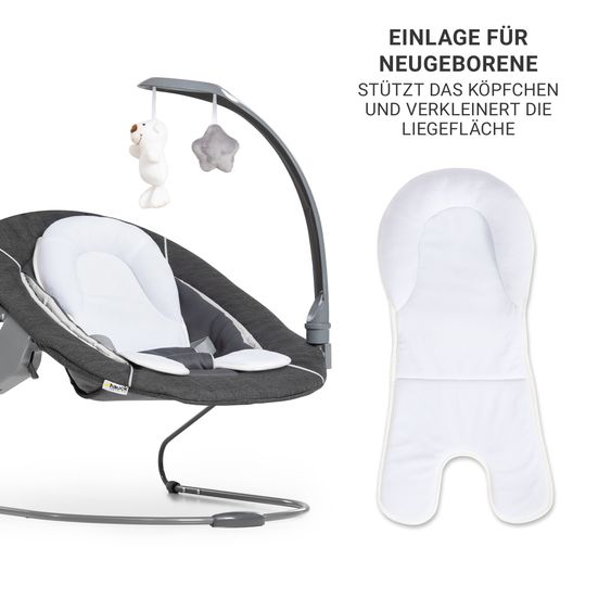 Hauck Alpha Plus Black 4-tlg. Newborn Set Deluxe - Hochstuhl + 2in1 Babyaufsatz & Wippe + Sitzkissen - Melange Grey