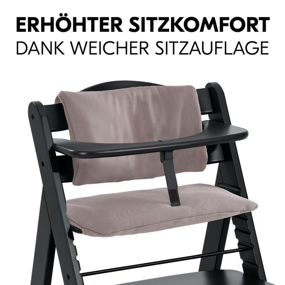 Hauck Alpha Plus Black Set Nouveau-Né 4 Pièces Deluxe - Chaise Haute + 2in1 Adaptateur Bébé & Bascule + Coussin De Siège - Sable