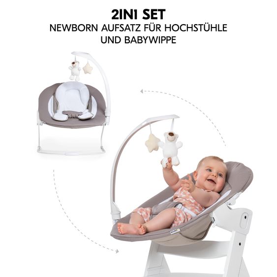 Hauck Alpha Plus Black 4-tlg. Newborn Set Deluxe - Hochstuhl + 2in1 Babyaufsatz & Wippe + Sitzkissen - Sand