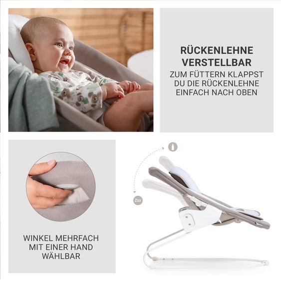 Hauck Alpha Plus Black 4-tlg. Newborn Set Deluxe - Hochstuhl + 2in1 Babyaufsatz & Wippe + Sitzkissen - Sand