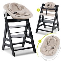 Alpha Plus Black 4-tlg. Newborn Set Disney - Hochstuhl + 2in1 Babyaufsatz & Wippe + Sitzkissen - Winnie Pooh