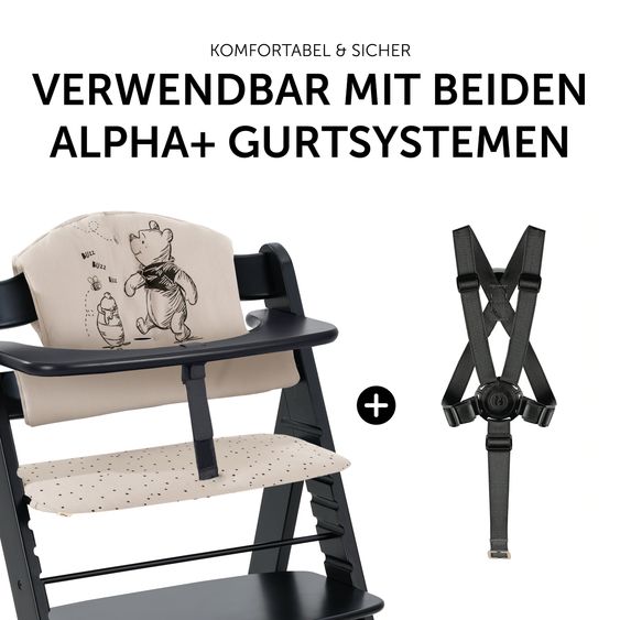 Hauck Alpha Plus Black 4-tlg. Newborn Set Disney - Hochstuhl + 2in1 Babyaufsatz & Wippe + Sitzkissen - Winnie Pooh