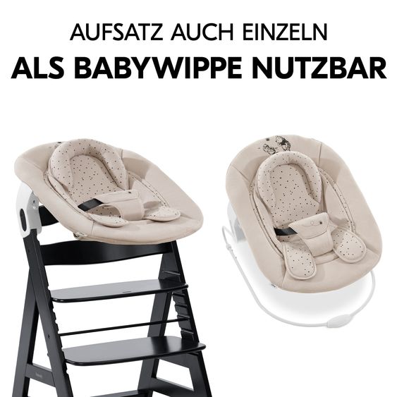 Hauck Alpha Plus Black 4-tlg. Newborn Set Disney - Hochstuhl + 2in1 Babyaufsatz & Wippe + Sitzkissen - Winnie Pooh