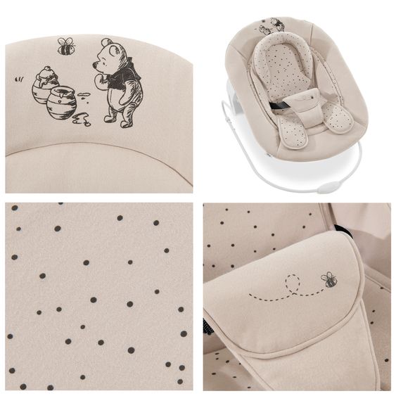 Hauck Alpha Plus Black 4-tlg. Newborn Set Disney - Hochstuhl + 2in1 Babyaufsatz & Wippe + Sitzkissen - Winnie Pooh