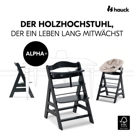 Hauck Alpha Plus Black 4-tlg. Newborn Set Disney - Hochstuhl + 2in1 Babyaufsatz & Wippe + Sitzkissen - Winnie Pooh