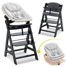 Alpha Plus Black 4-piece Newborn Set Eco - Highchair + 2in1 Baby Attachment & Rocker + Seat Cushion - Light Grey / Charcoal