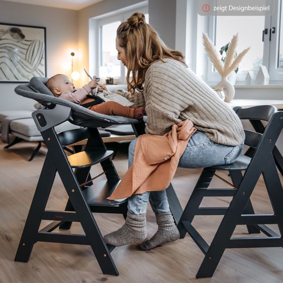 Hauck Alpha Plus Black 4-piece newborn set - high chair + 2in1 baby attachment & bouncer + seat cushion - Dark Grey Melange