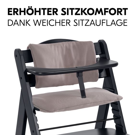 Hauck Alpha Plus Black Set Nouveau-Né 4 Pièces - Chaise Haute + 2in1 Adaptateur Bébé & Bascule + Coussin De Siège - Stretch Beige