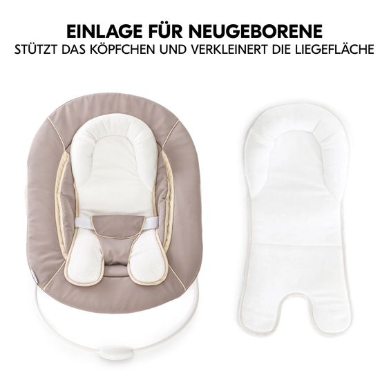 Hauck Alpha Plus Black 4-tlg. Newborn Set - Hochstuhl + 2in1 Babyaufsatz & Wippe + Sitzkissen - Stretch Beige