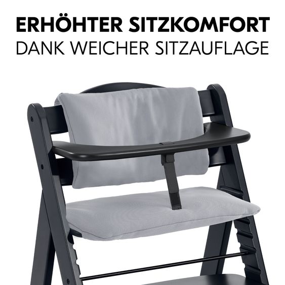 Hauck Alpha Plus Black Set Nouveau-Né 4 Pièces - Chaise Haute + 2in1 Adaptateur Bébé & Bascule + Coussin De Siège - Stretch Gris