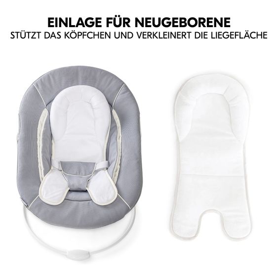 Hauck Alpha Plus Black 4-tlg. Newborn Set - Hochstuhl + 2in1 Babyaufsatz & Wippe + Sitzkissen - Stretch Grey