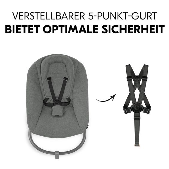 Hauck Alpha Plus Black 4-tlg. Newborn Set Premium - Hochstuhl + 2in1 Babyaufsatz & Wippe + Sitzkissen - Dark Grey