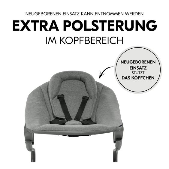 Hauck Alpha Plus Black 4-tlg. Newborn Set Premium - Hochstuhl + 2in1 Babyaufsatz & Wippe + Sitzkissen - Dark Grey