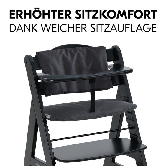 Hauck Alpha Plus Black Set 4 pezzi per neonati Premium - Seggiolone + Attacco per neonati 2in1 e dondolo + cuscino per la seduta - Grigio scuro