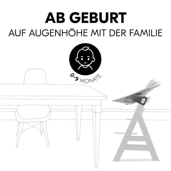 Hauck Alpha Plus Black 4-tlg. Newborn Set Premium - Hochstuhl + 2in1 Babyaufsatz & Wippe + Sitzkissen - Light Grey