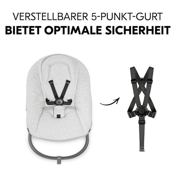 Hauck Alpha Plus Black 4-tlg. Newborn Set Premium - Hochstuhl + 2in1 Babyaufsatz & Wippe + Sitzkissen - Light Grey