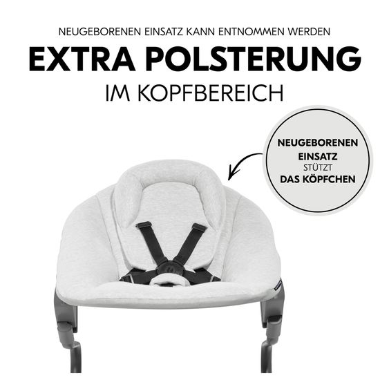 Hauck Alpha Plus Black 4-tlg. Newborn Set Premium - Hochstuhl + 2in1 Babyaufsatz & Wippe + Sitzkissen - Light Grey