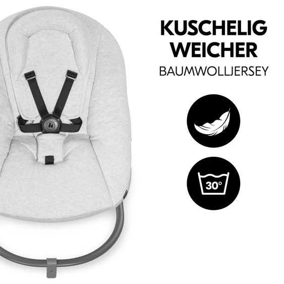 Hauck Alpha Plus Black 4-tlg. Newborn Set Premium - Hochstuhl + 2in1 Babyaufsatz & Wippe + Sitzkissen - Light Grey