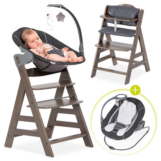 Hauck Alpha Plus Charcoal Newborn Set Deluxe - 4-piece high chair + 2in1 newborn insert (adjustable) + seat cushion