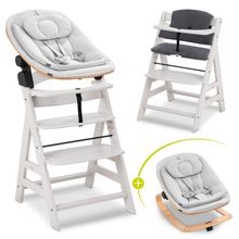 Alpha Plus Creme 4-tlg. Newborn Set Eco - Hochstuhl + 2in1 Babyaufsatz & Wippe + Sitzkissen - Light Grey / Charcoal