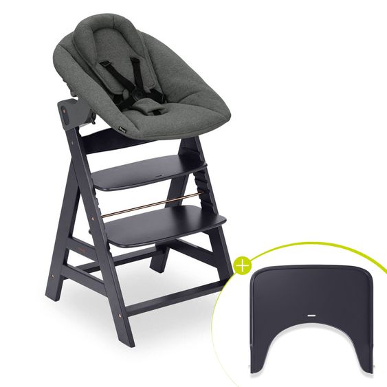 Hauck Alpha Plus Dark Grey Newborn Set - High Chair + Newborn Insert + Tray - Dark Grey