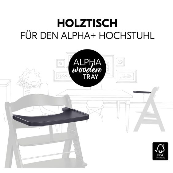 Hauck Alpha Plus Dark Grey Newborn Set - High Chair + Newborn Insert + Tray - Dark Grey