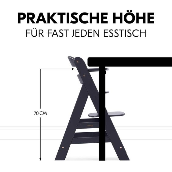 Hauck Alpha Plus Dark Grey Newborn Set - High Chair + Newborn Insert + Tray - Dark Grey