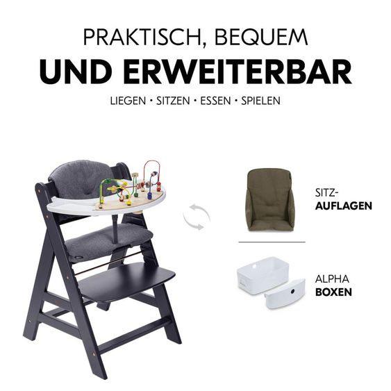 Hauck Alpha Plus Dark Grey Newborn Set - High Chair + Newborn Insert + Tray - Dark Grey