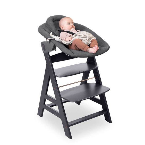 Hauck Alpha Plus Dark Grey Newborn Set - High Chair + Newborn Insert + Tray - Dark Grey