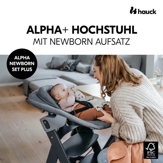 Hauck Alpha Plus Dark Grey Newborn Set - High Chair + Newborn Insert + Tray - Dark Grey