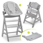 Alpha Plus Grau XL Newborn Set - Hochstuhl + 2in1 Aufsatz + Alpha Tray Essbrett + Sitzauflage - Nordic Grey