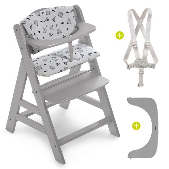 Hauck Alpha Plus Grau XL Newborn Set - Hochstuhl + 2in1 Aufsatz + Alpha Tray Essbrett + Sitzauflage - Nordic Grey