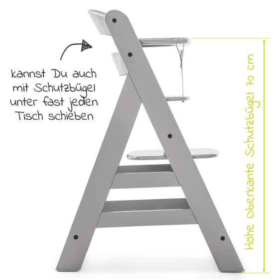 Hauck Alpha Plus Grau XL Newborn Set - Hochstuhl + 2in1 Aufsatz + Alpha Tray Essbrett + Sitzauflage - Nordic Grey