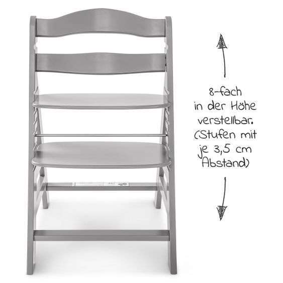 Hauck Alpha Plus Grau XL Newborn Set - Hochstuhl + 2in1 Aufsatz + Alpha Tray Essbrett + Sitzauflage - Nordic Grey