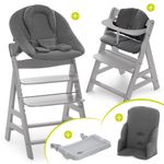 Alpha Plus Grau XXL Newborn Set - Hochstuhl + 2in1 Aufsatz + Alpha Tray Essbrett + Zubehör - Jersey Charcoal