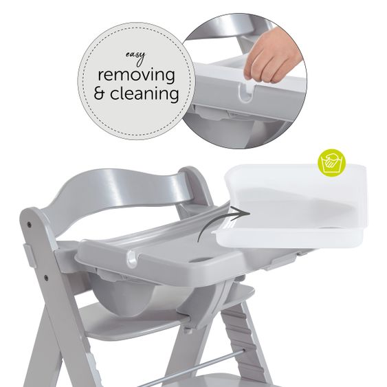 Hauck Alpha Plus Grey XXL Newborn Set - High Chair + 2in1 Attachment + Alpha Tray Eating Board + Accessories - Jersey Charcoal