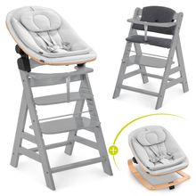 Alpha Plus Grey 4-tlg. Newborn Set Eco - Hochstuhl + 2in1 Babyaufsatz & Wippe + Sitzkissen - Light Grey / Charcoal