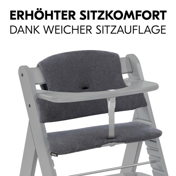 Hauck Alpha Plus Grey 4-tlg. Newborn Set - Hochstuhl + 2in1 Babyaufsatz & Wippe + Sitzkissen - Dark Grey Melange