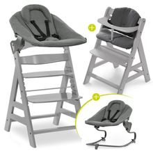 Alpha Plus Grey 4-tlg. Newborn Set - Hochstuhl + 2in1 Neugeborenen-Aufsatz & Wippe + Hochstuhlauflage - Jersey Charcoal