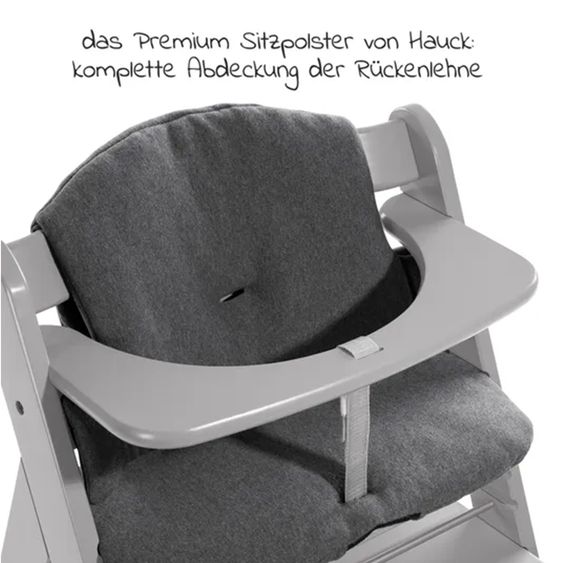 Hauck Alpha Plus Grey 4-tlg. Newborn Set - Hochstuhl + 2in1 Neugeborenen-Aufsatz & Wippe + Hochstuhlauflage - Jersey Charcoal